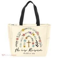 He Is Risen Christian Floral Jesus Easter Tote Bag thumb 0
