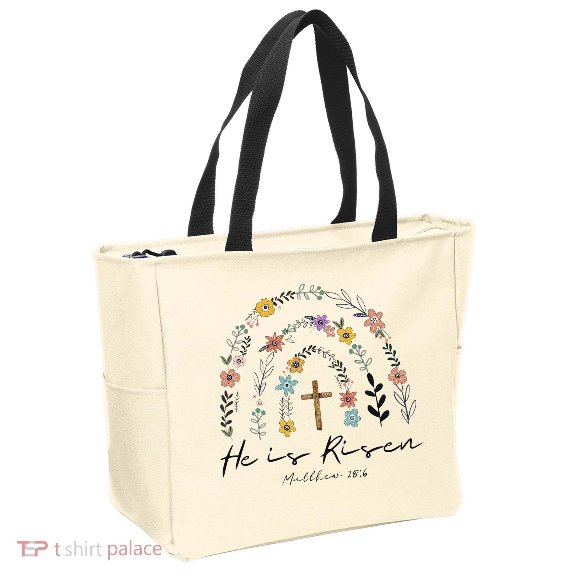 He Is Risen Christian Floral Jesus Easter Tote Bag
