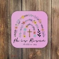 He Is Risen Christian Floral Jesus Easter Coaster thumb 0