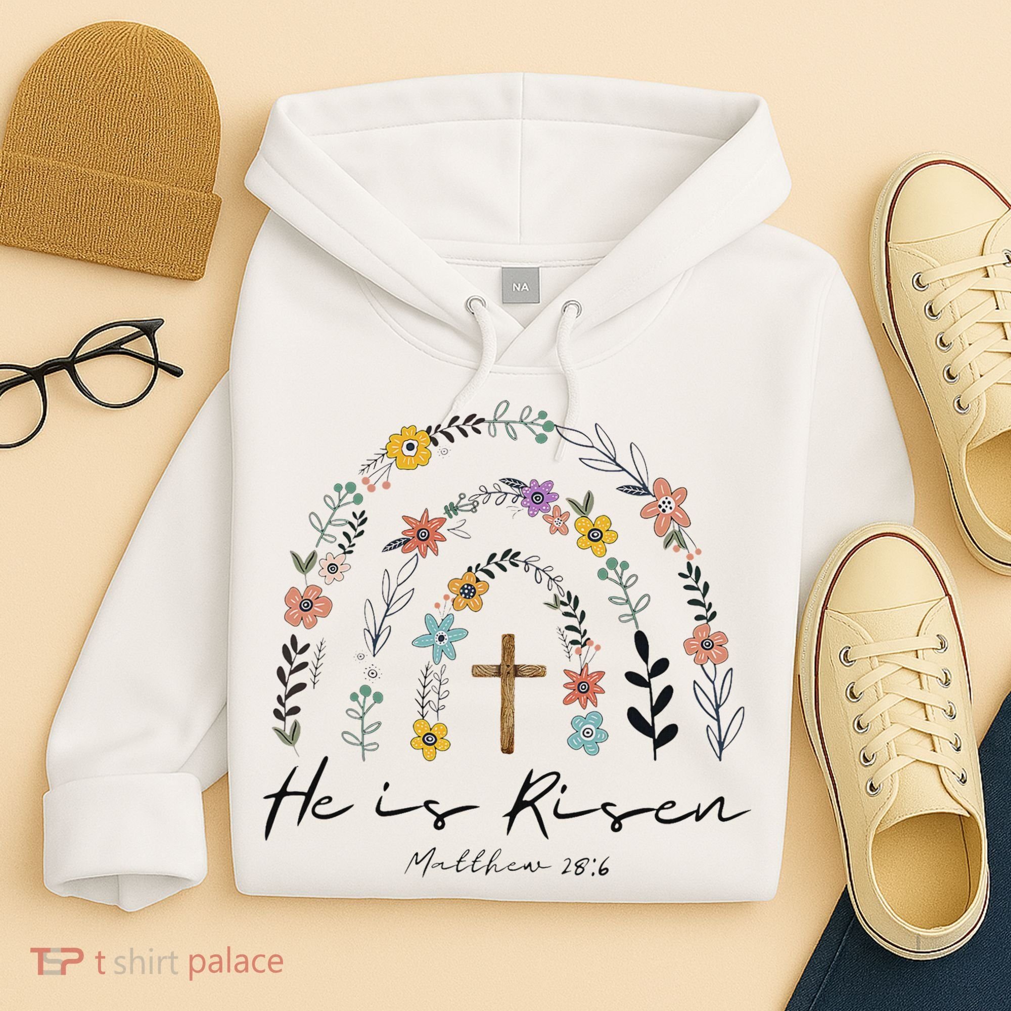 He Is Risen Christian Floral Jesus Easter Hoodie