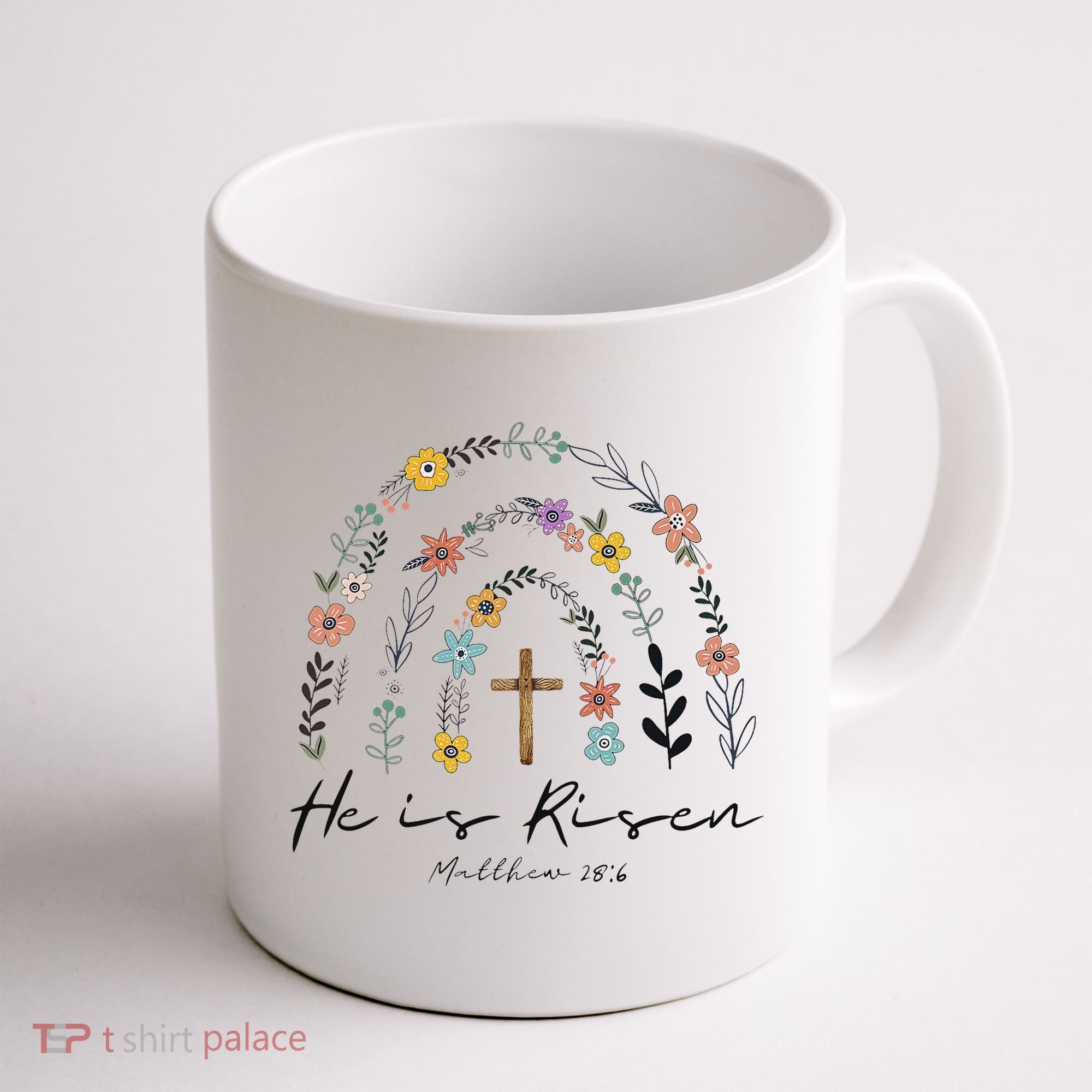 He Is Risen Christian Floral Jesus Easter Coffee Mug