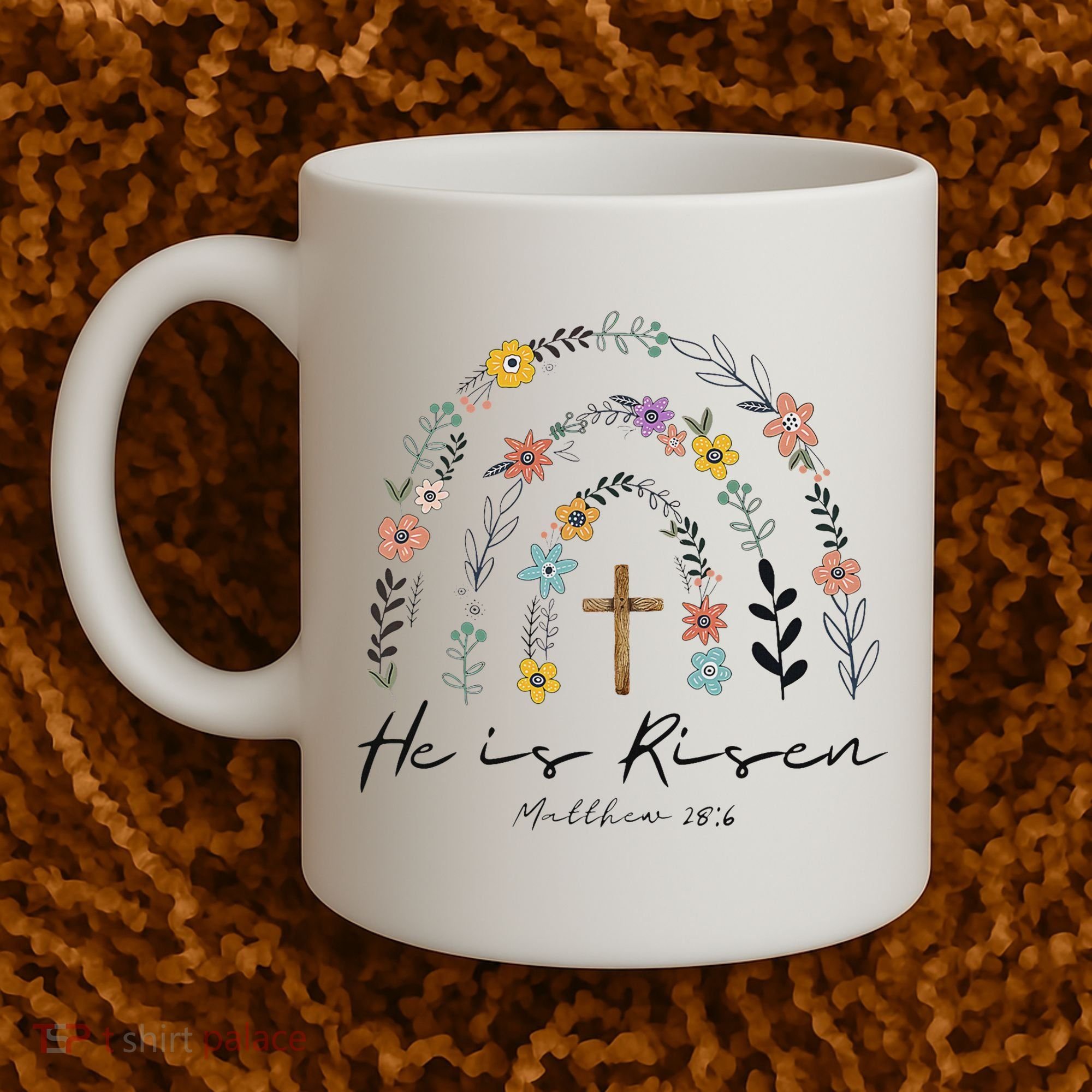 He Is Risen Christian Floral Jesus Easter Coffee Mug