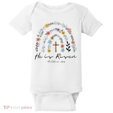He Is Risen Christian Floral Jesus Easter Baby Bodysuit