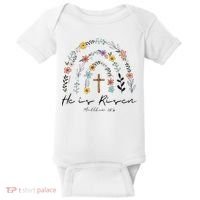 He Is Risen Christian Floral Jesus Easter Baby Bodysuit thumb 0