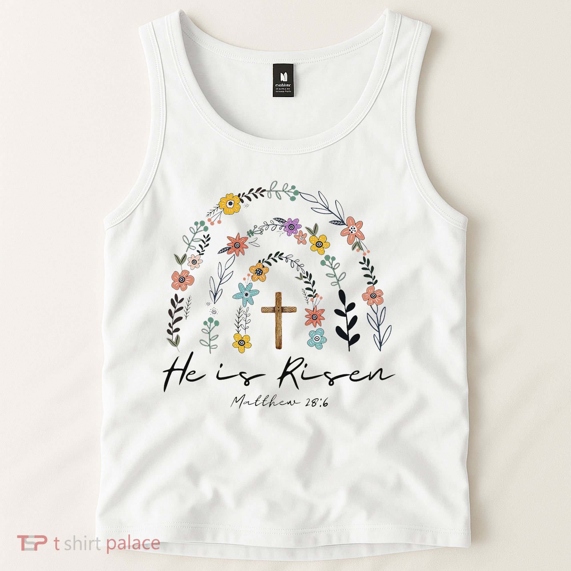 He Is Risen Christian Floral Jesus Easter Tank Top
