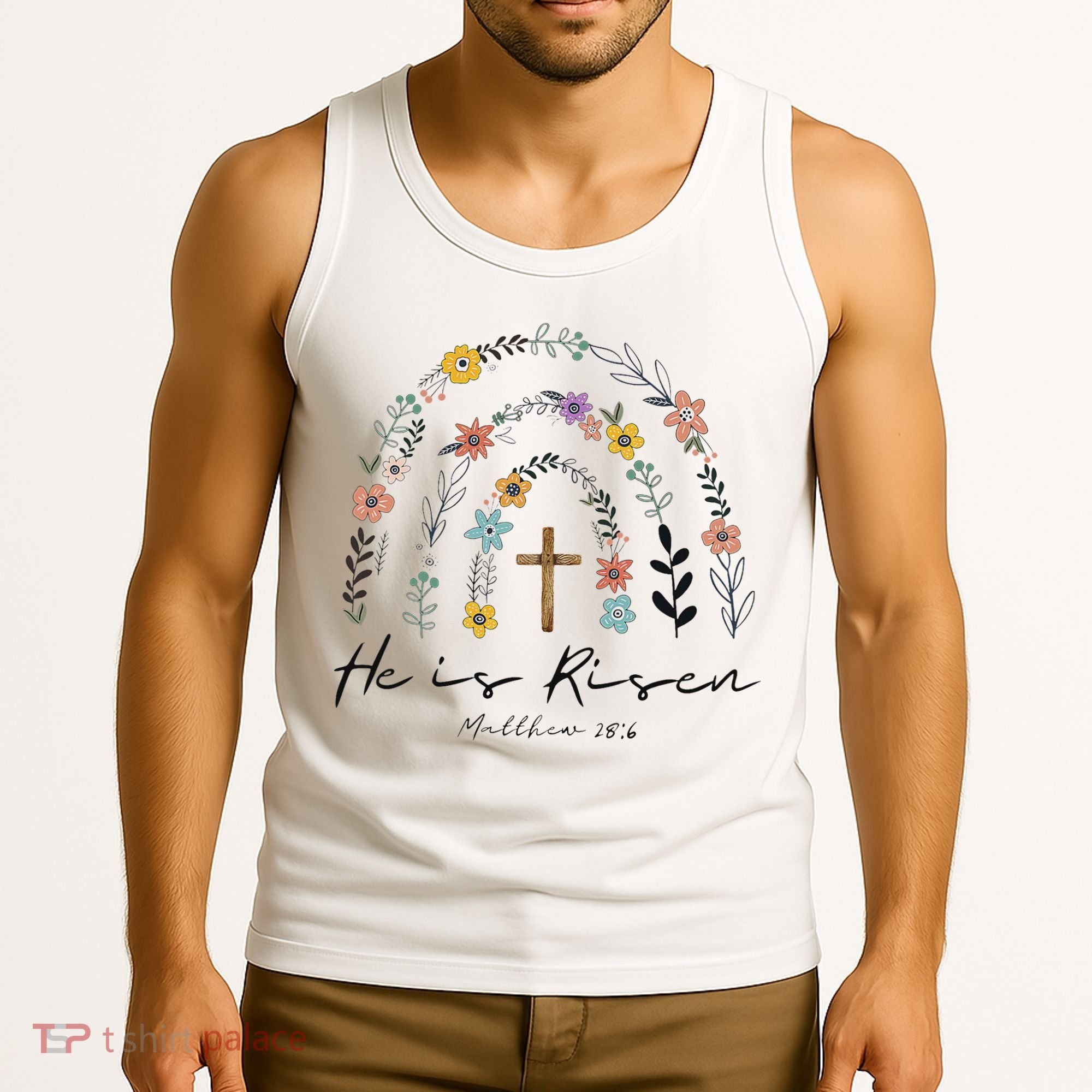 He Is Risen Christian Floral Jesus Easter Tank Top