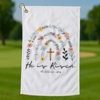 He Is Risen Christian Floral Jesus Easter Golf Towel thumb 1
