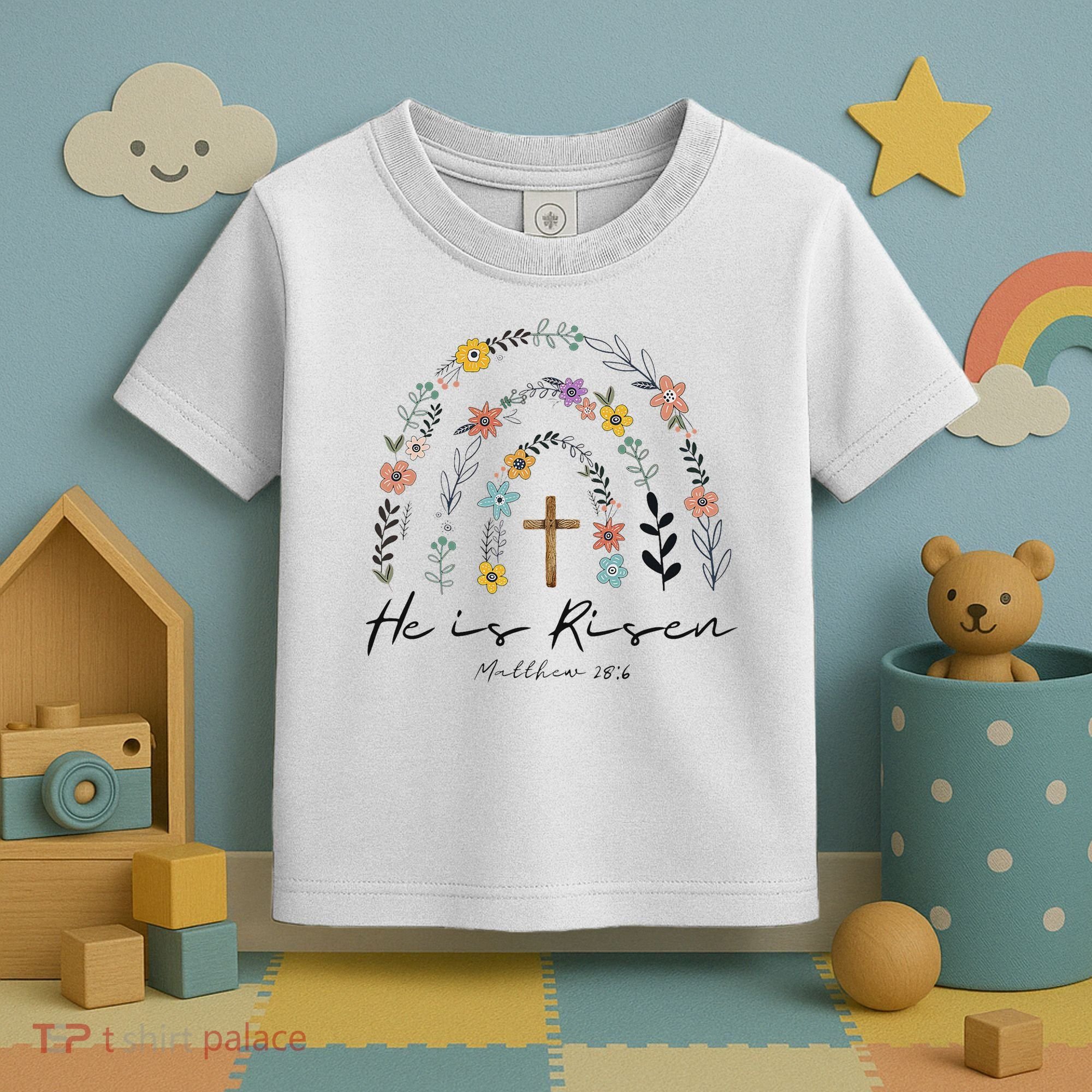 He Is Risen Christian Floral Jesus Easter Toddler T-Shirt