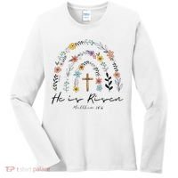 He Is Risen Christian Floral Jesus Easter Women's Long Sleeve Shirt thumb 0