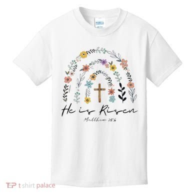 He Is Risen Christian Floral Jesus Easter Kids T-Shirt