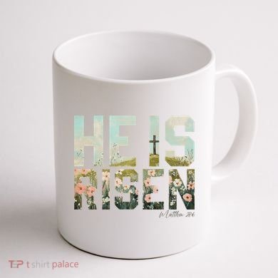 He Is Risen Boho Easter Christian Jesus Coffee Mug back