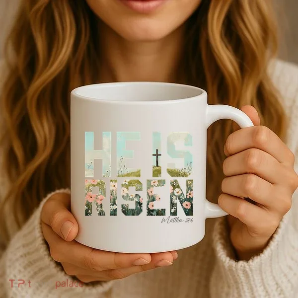 He Is Risen Boho Easter Christian Jesus Coffee Mug