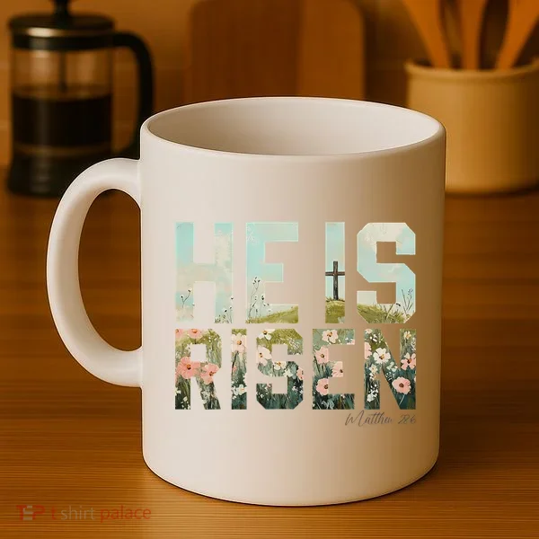 He Is Risen Boho Easter Christian Jesus Coffee Mug