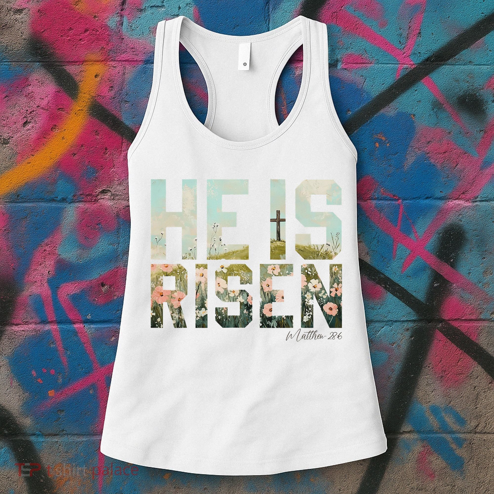 He Is Risen Boho Easter Christian Jesus Women's Tank Top