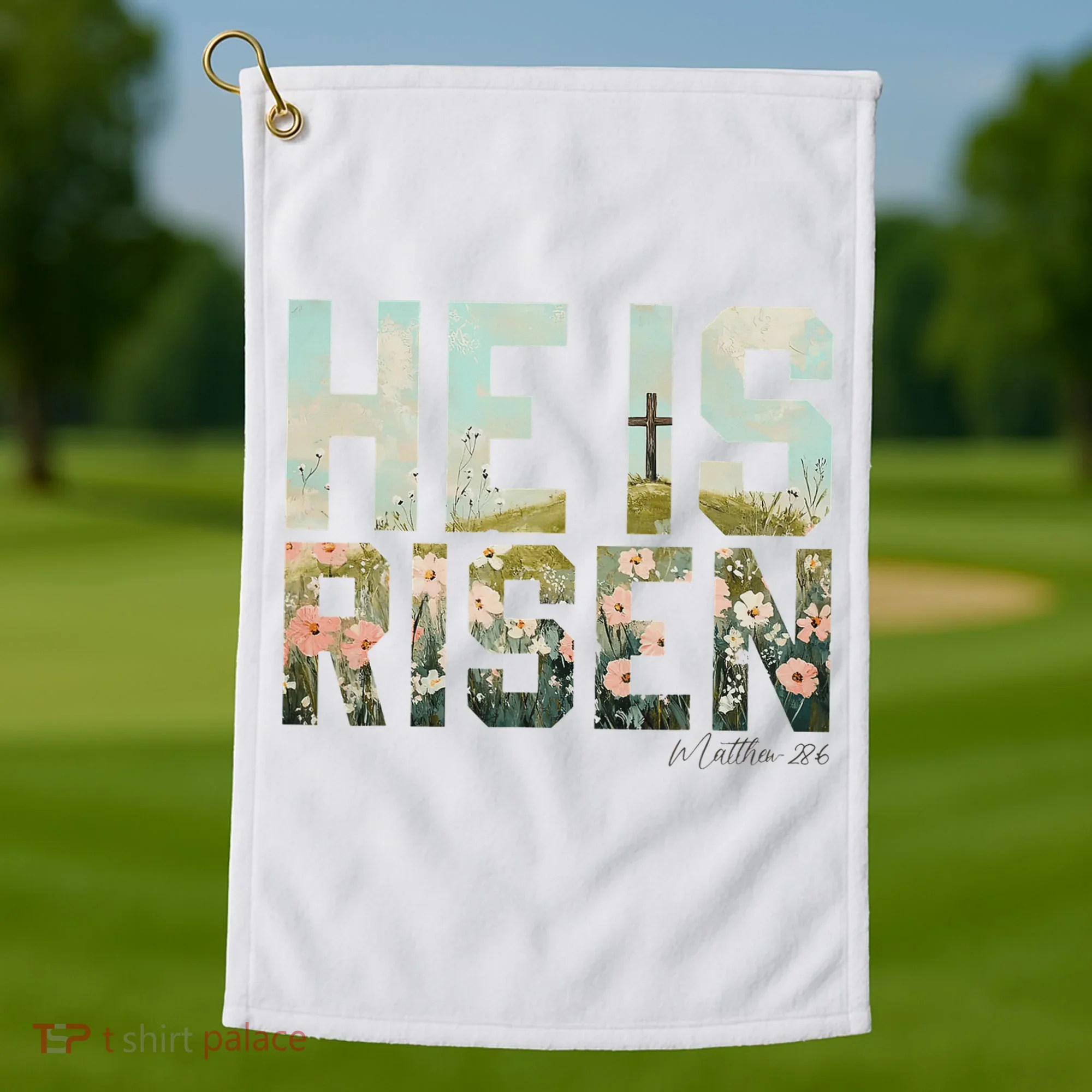 He Is Risen Boho Easter Christian Jesus Golf Towel