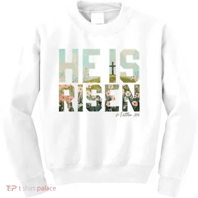 He Is Risen Boho Easter Christian Jesus Kids Sweatshirt