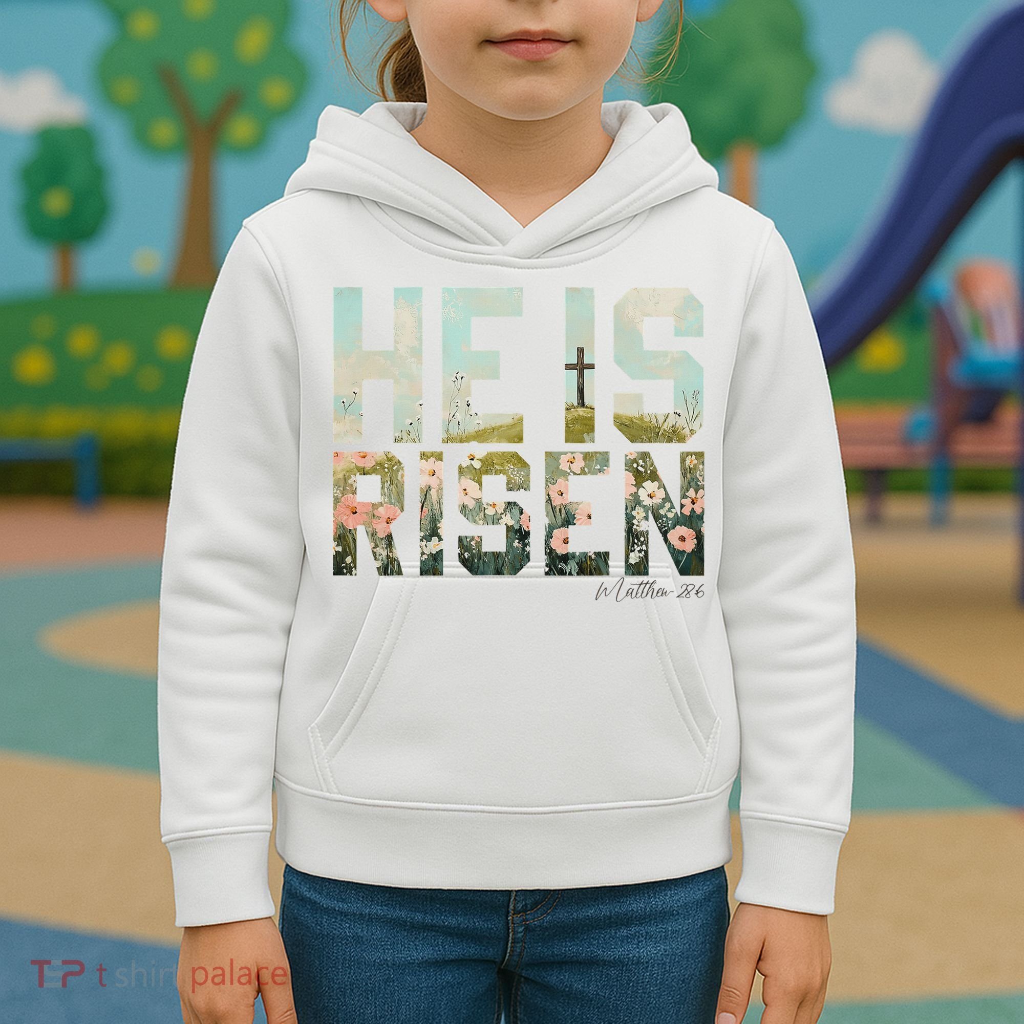 He Is Risen Boho Easter Christian Jesus Kids Hoodie