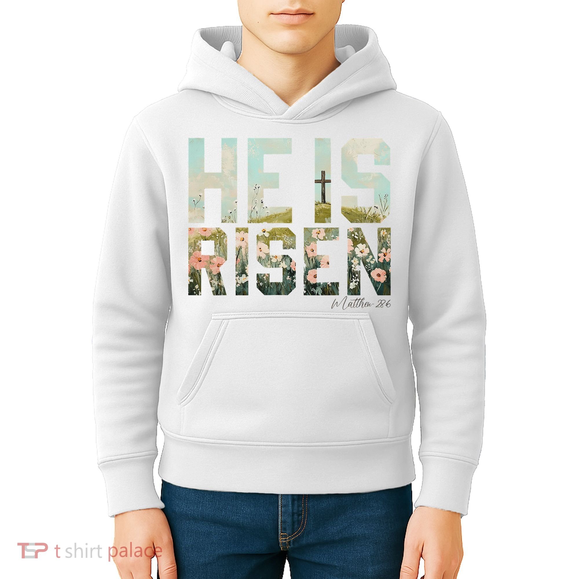 He Is Risen Boho Easter Christian Jesus Kids Hoodie