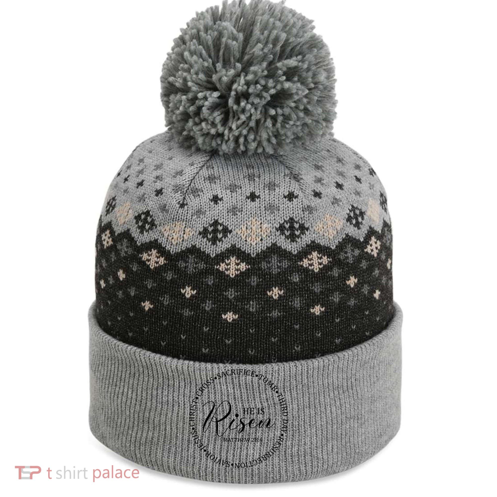 He Is Risen Matthew Easter Verse The Baniff Cuffed Pom Beanie