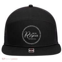He Is Risen Matthew Easter Verse 7 Panel Mesh Trucker Snapback Hat thumb 0