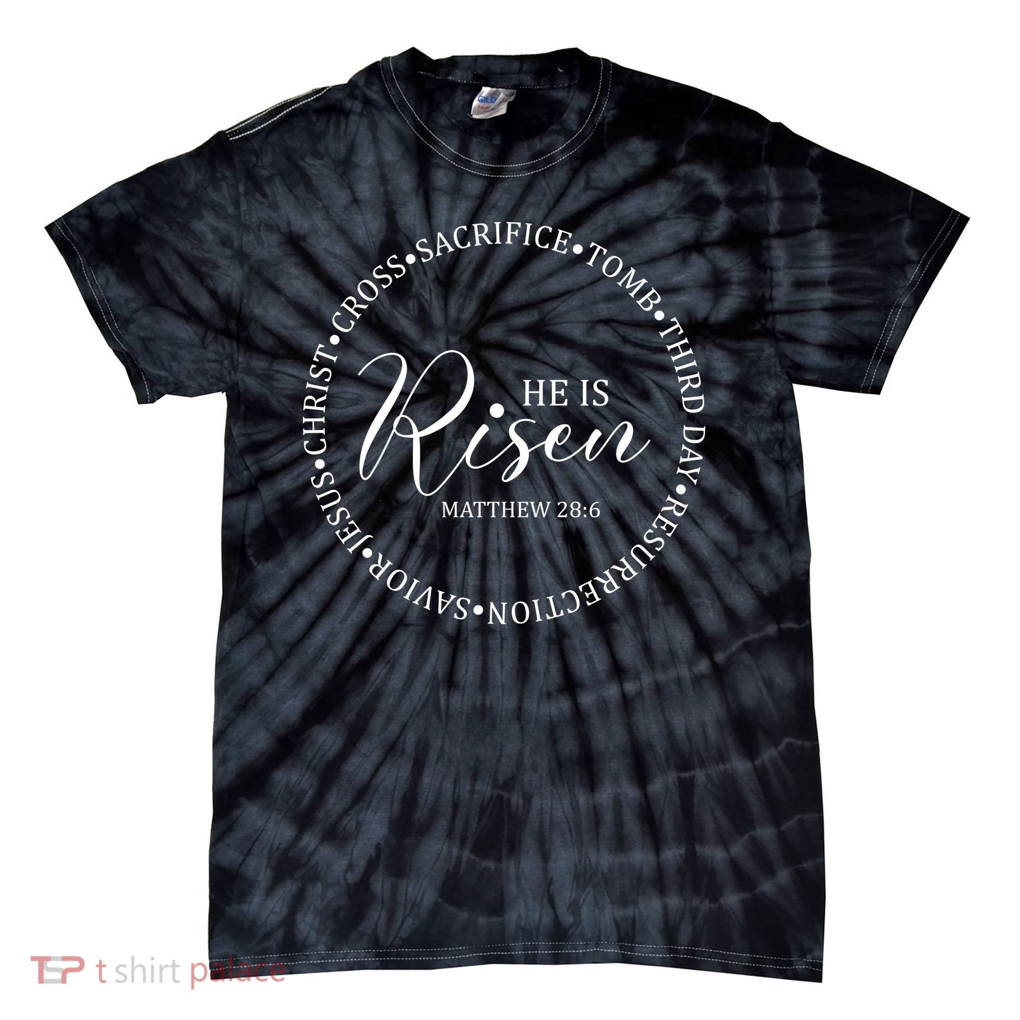 He Is Risen Matthew Easter Verse Tie-Dye T-Shirt