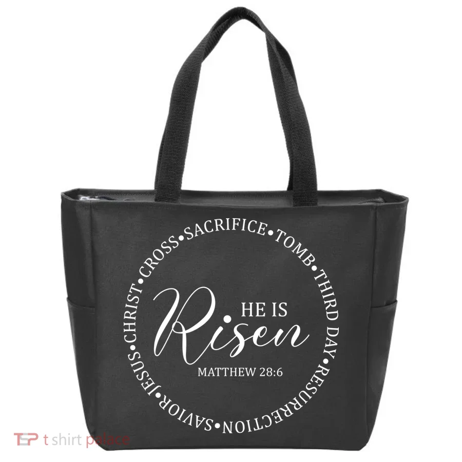 He Is Risen Matthew Easter Verse Tote Bag