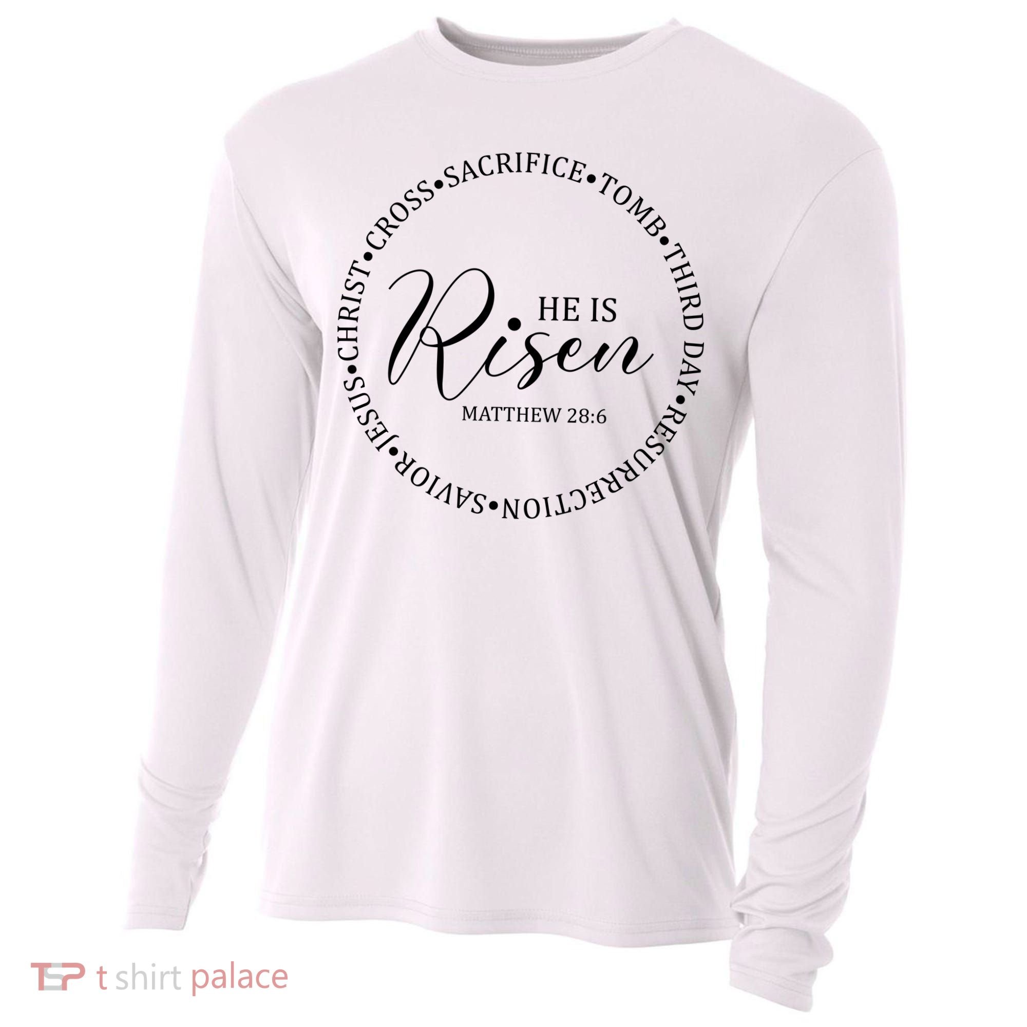 He Is Risen Matthew Easter Verse Cooling Performance Long Sleeve Crew