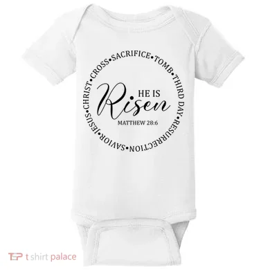 He Is Risen Matthew Easter Verse Baby Bodysuit