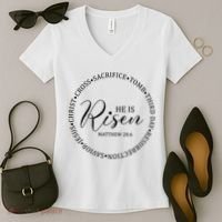 He Is Risen Matthew Easter Verse Women's V-Neck T-Shirt thumb 2