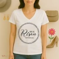 He Is Risen Matthew Easter Verse Women's V-Neck T-Shirt thumb 3