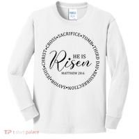 He Is Risen Matthew Easter Verse Kids Long Sleeve Shirt thumb 0