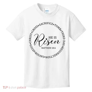 He Is Risen Matthew Easter Verse Kids T-Shirt