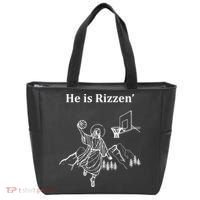 He Is Rizzen Jesus Christ He Has Risen Basketball Dunking Tote Bag thumb 0