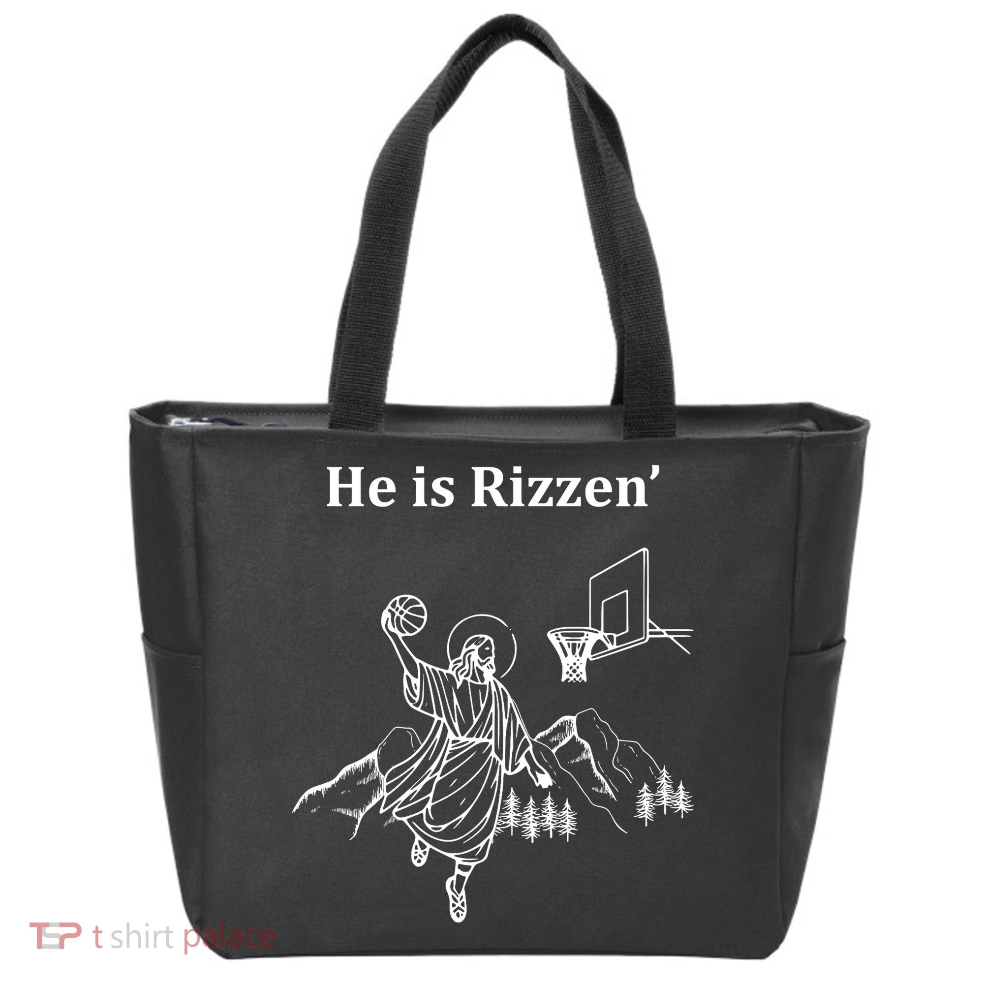 He Is Rizzen Jesus Christ He Has Risen Basketball Dunking Tote Bag