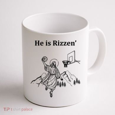 He Is Rizzen Jesus Christ He Has Risen Basketball Dunking Coffee Mug back