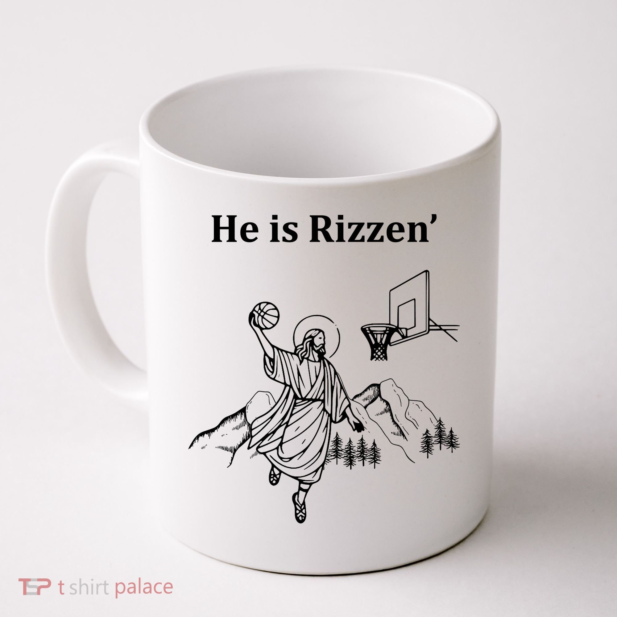 He Is Rizzen Jesus Christ He Has Risen Basketball Dunking Coffee Mug