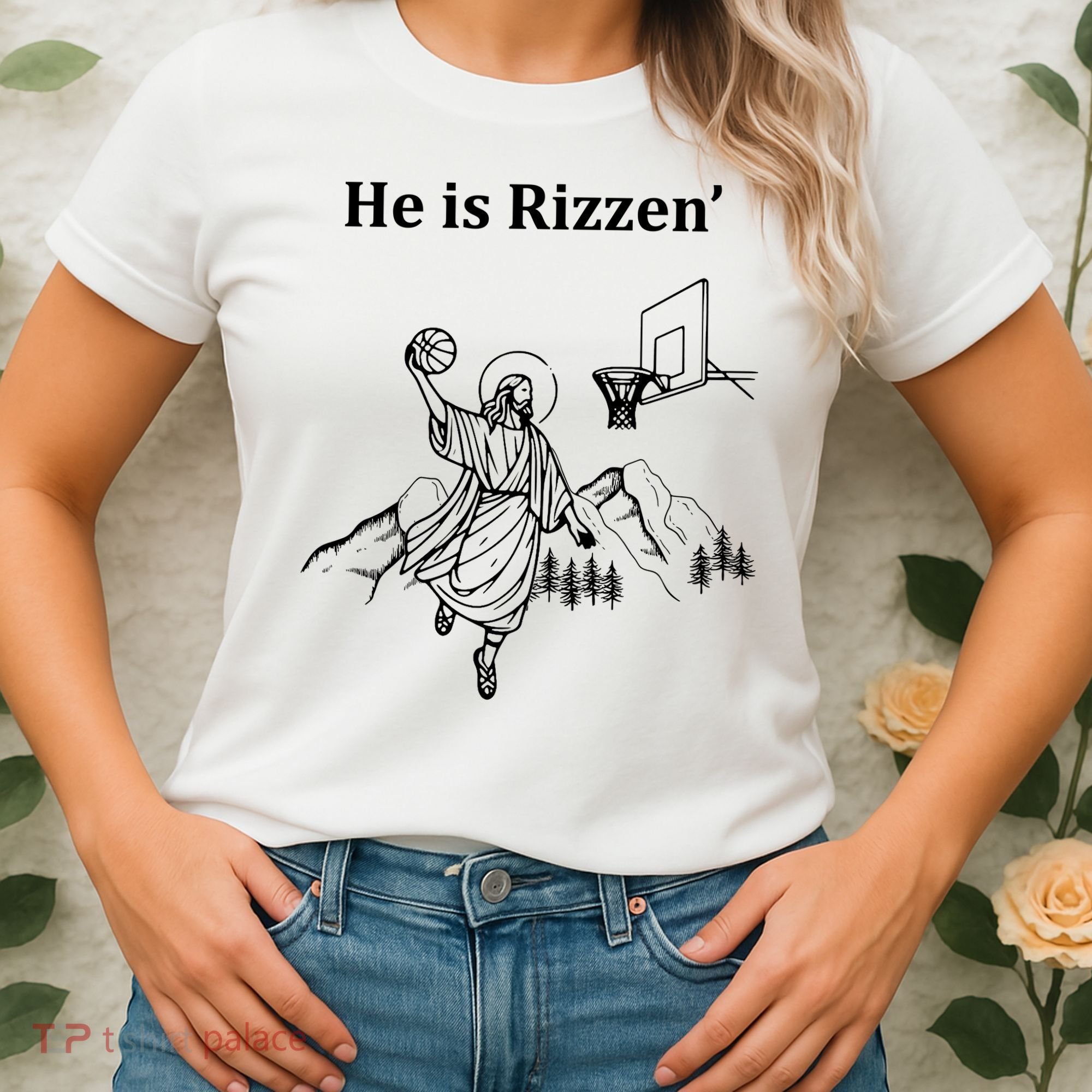 He Is Rizzen Jesus Christ He Has Risen Basketball Dunking Women's T-Shirt