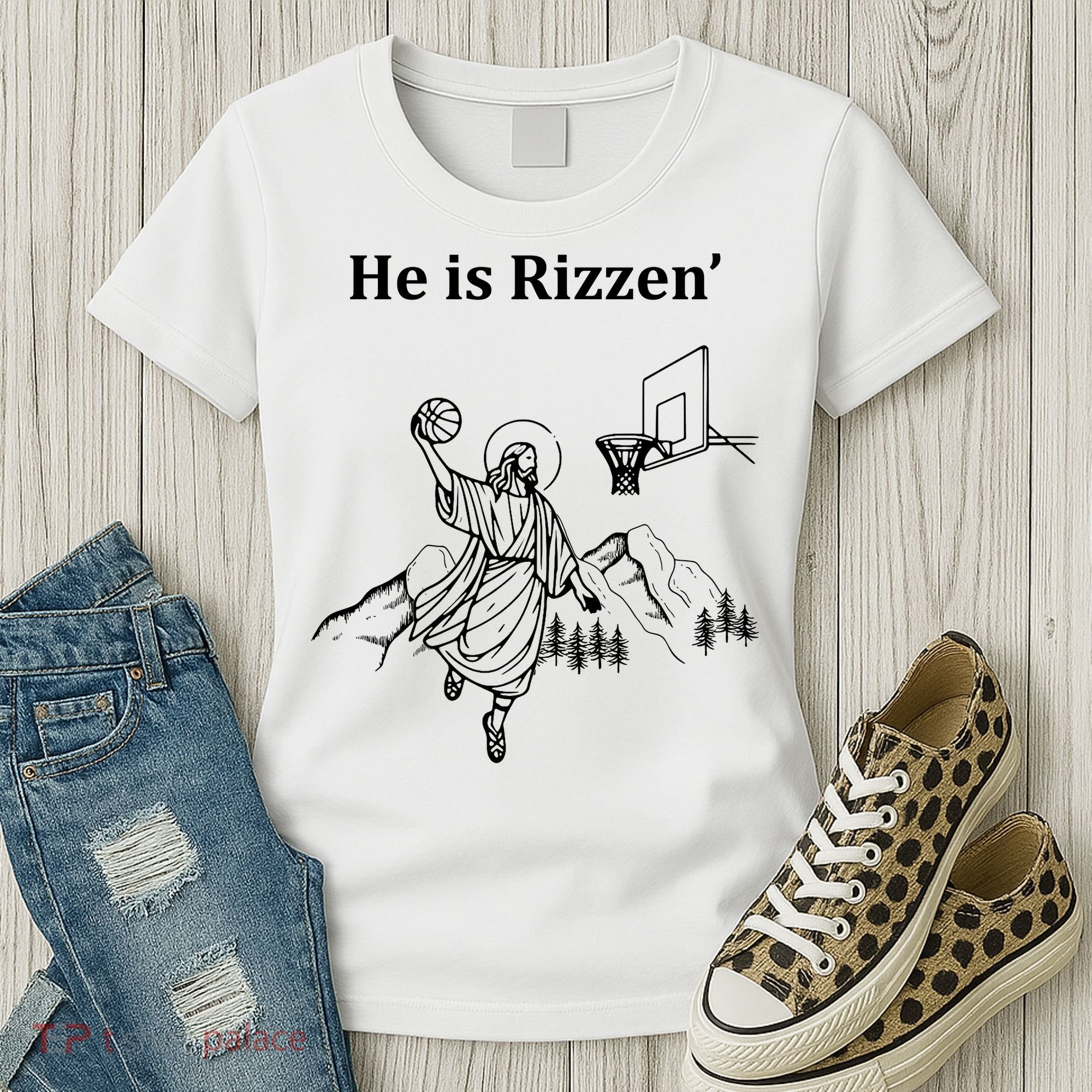 He Is Rizzen Jesus Christ He Has Risen Basketball Dunking Women's T-Shirt