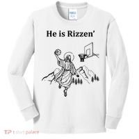 He Is Rizzen Jesus Christ He Has Risen Basketball Dunking Kids Long Sleeve Shirt thumb 0