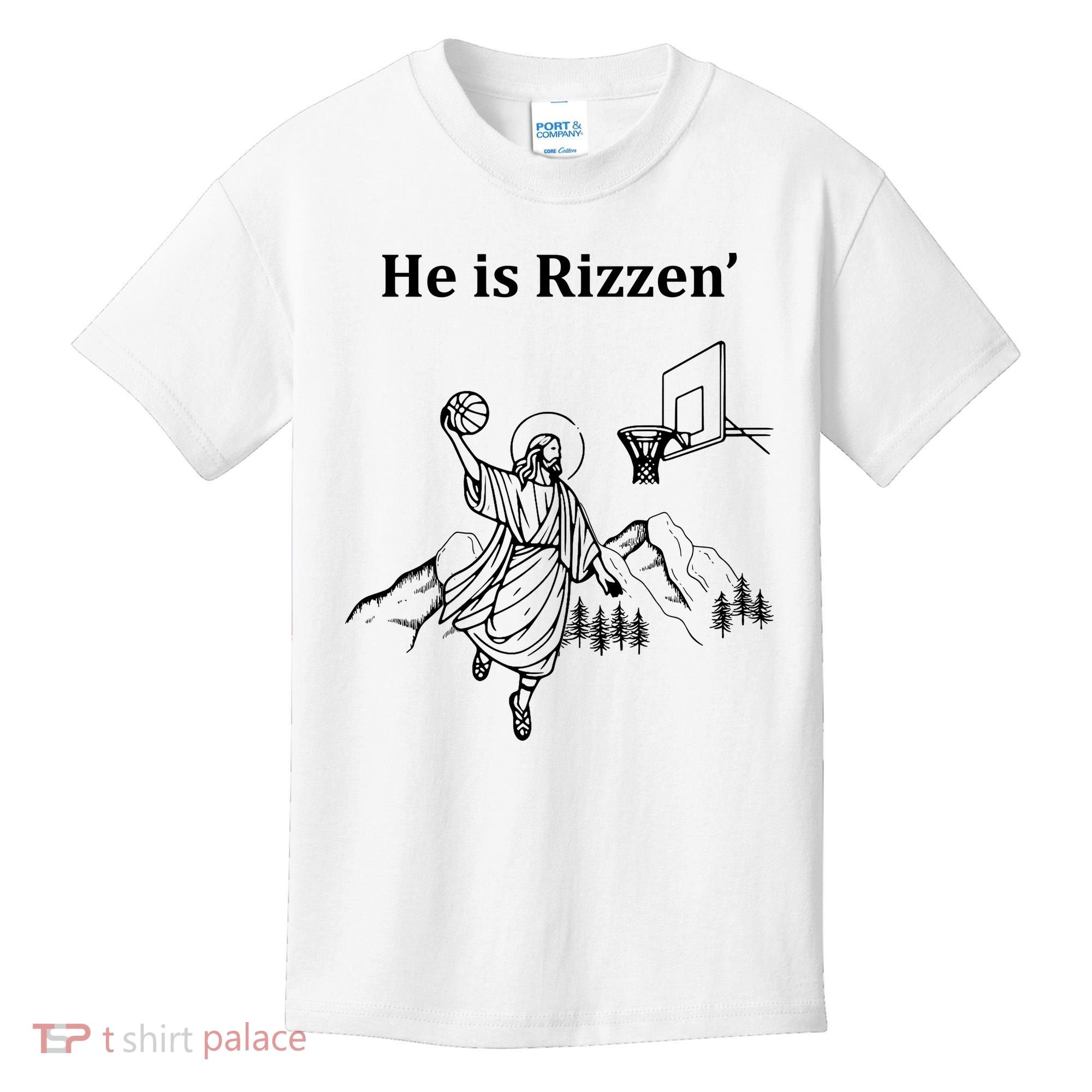 He Is Rizzen Jesus Christ He Has Risen Basketball Dunking Kids T-Shirt