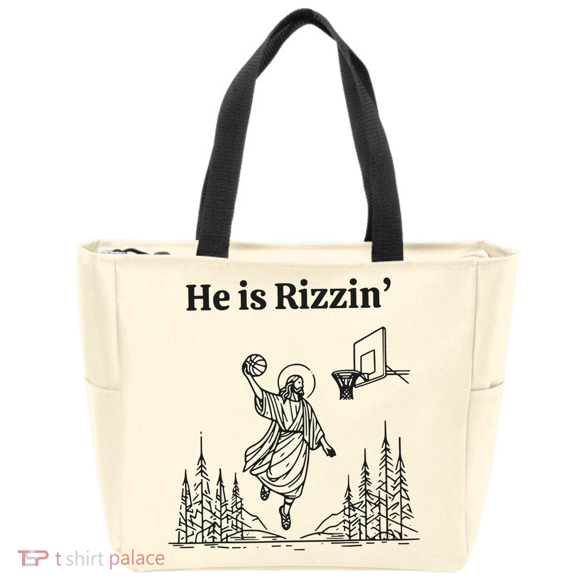 He Is Rizzen Basketball Tote Bag