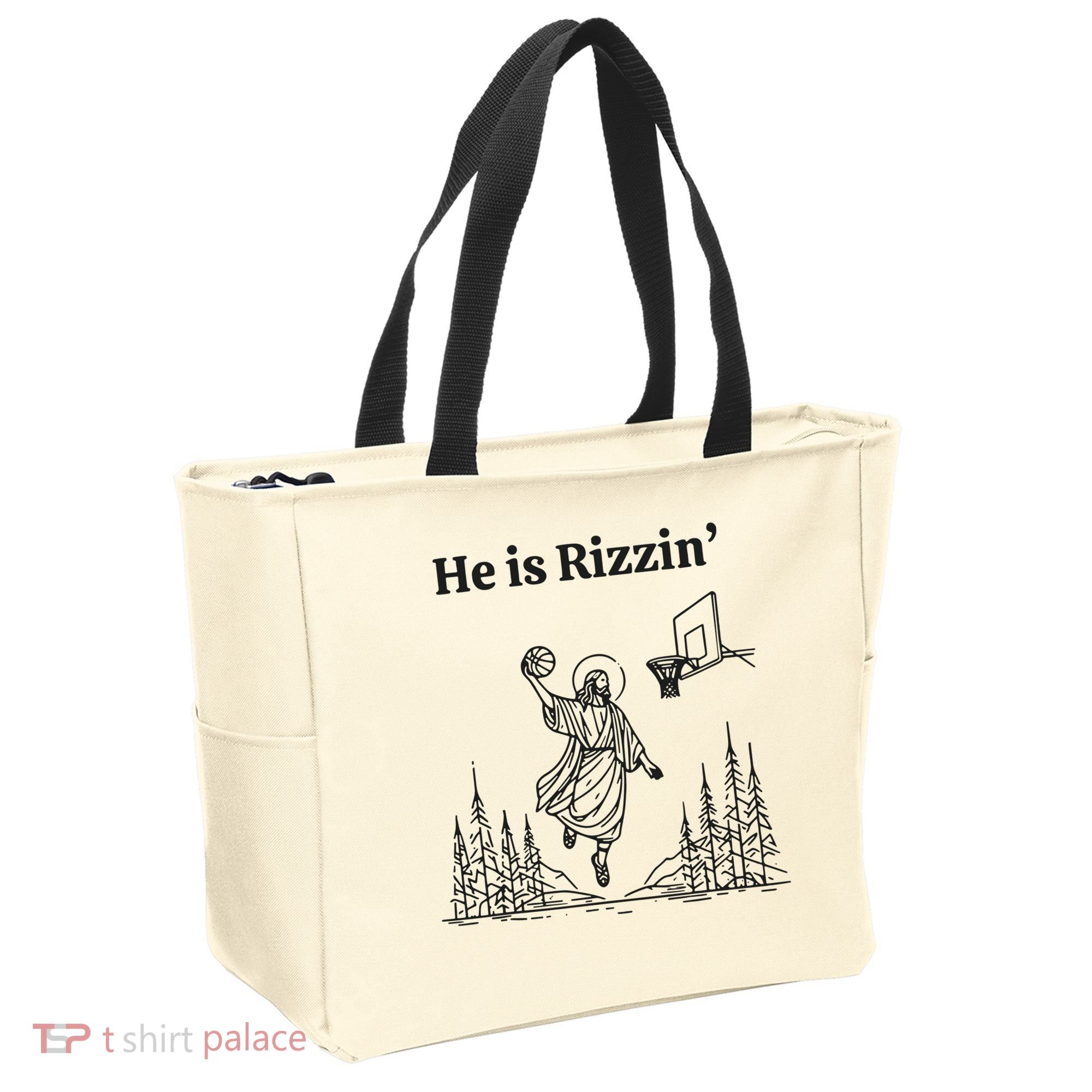 He Is Rizzen Basketball Tote Bag