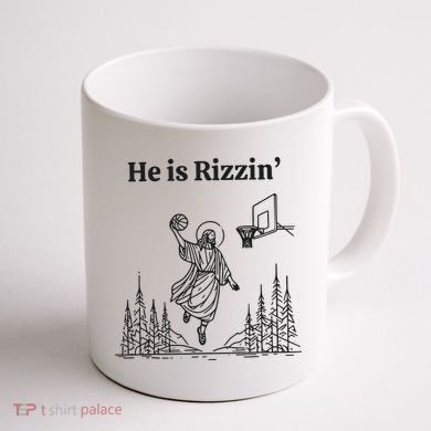 He Is Rizzen Basketball Coffee Mug back