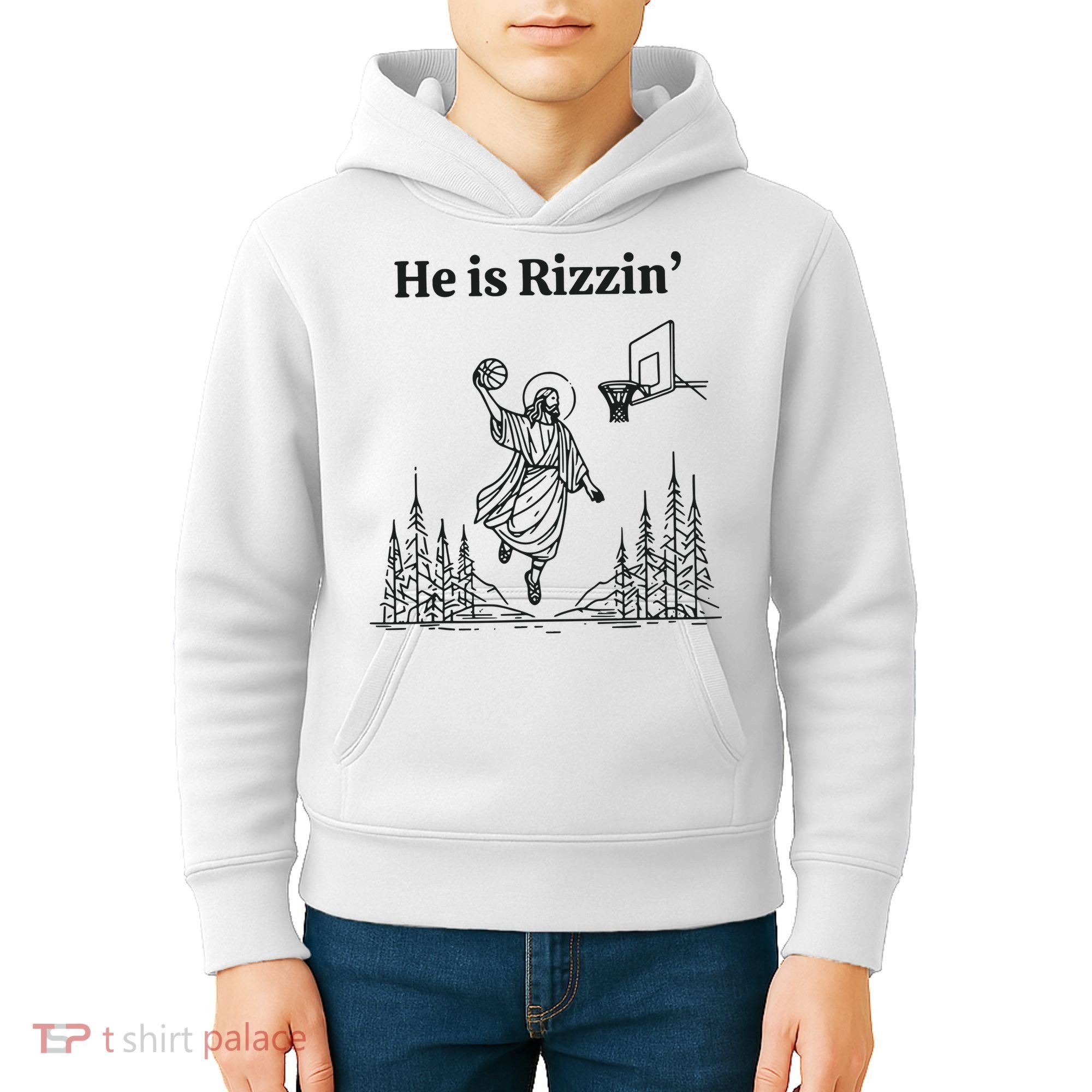 He Is Rizzen Basketball Kids Hoodie