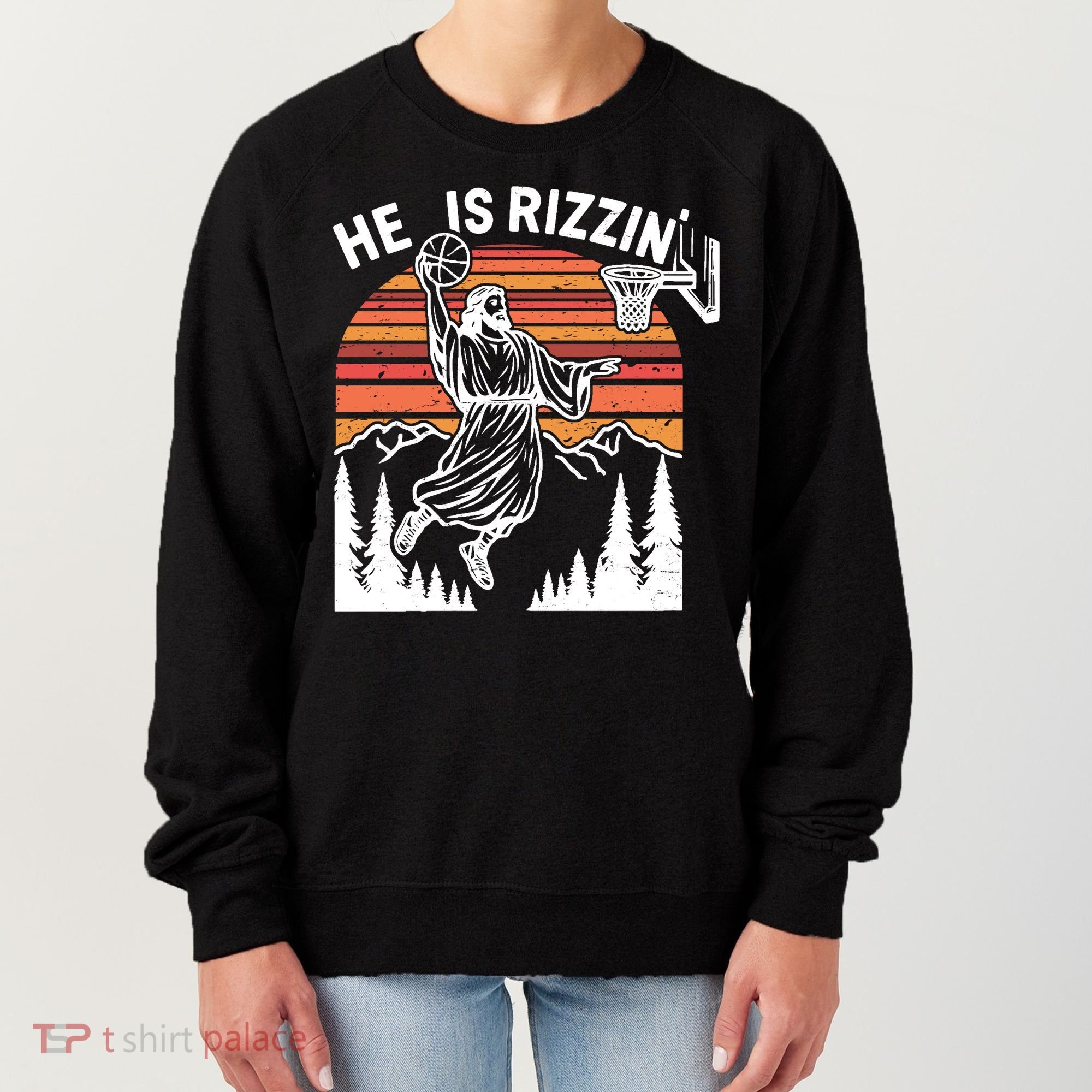 He Is Rizzin Easter Jesus Christian Basketball Women's Sweatshirt