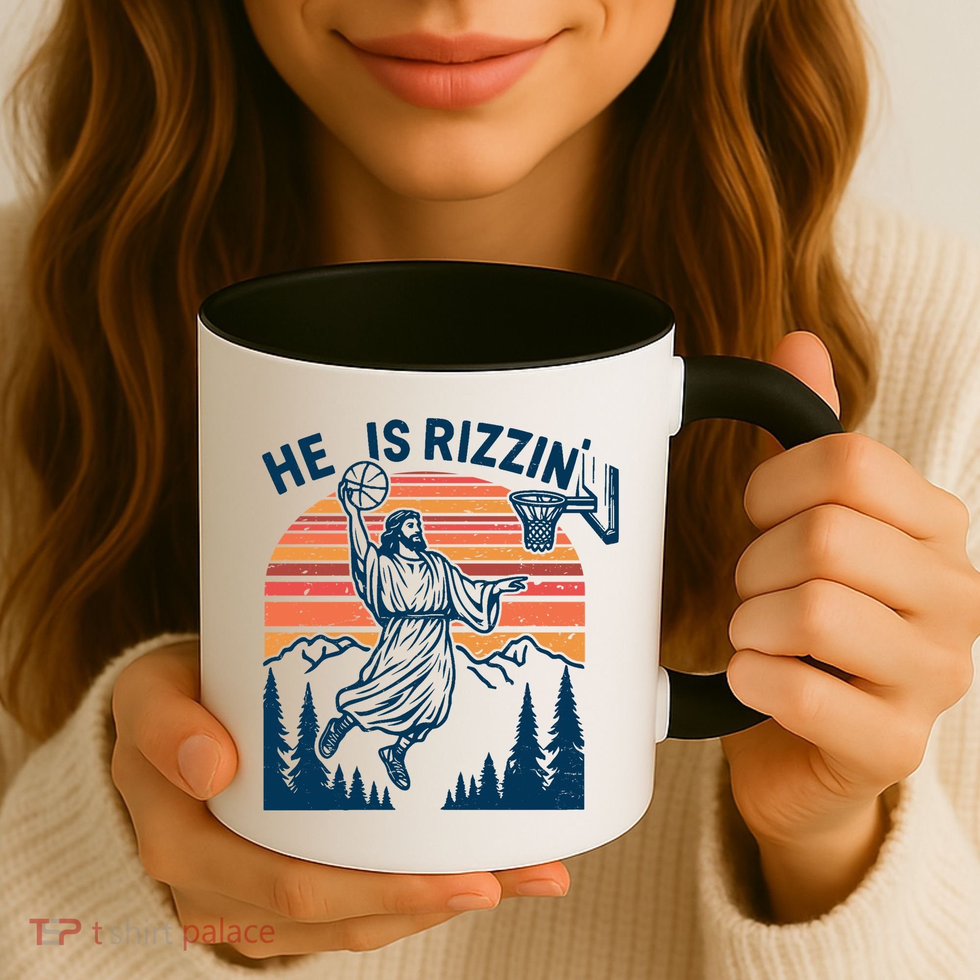 He Is Rizzin Easter Jesus Christian Basketball Coffee Mug