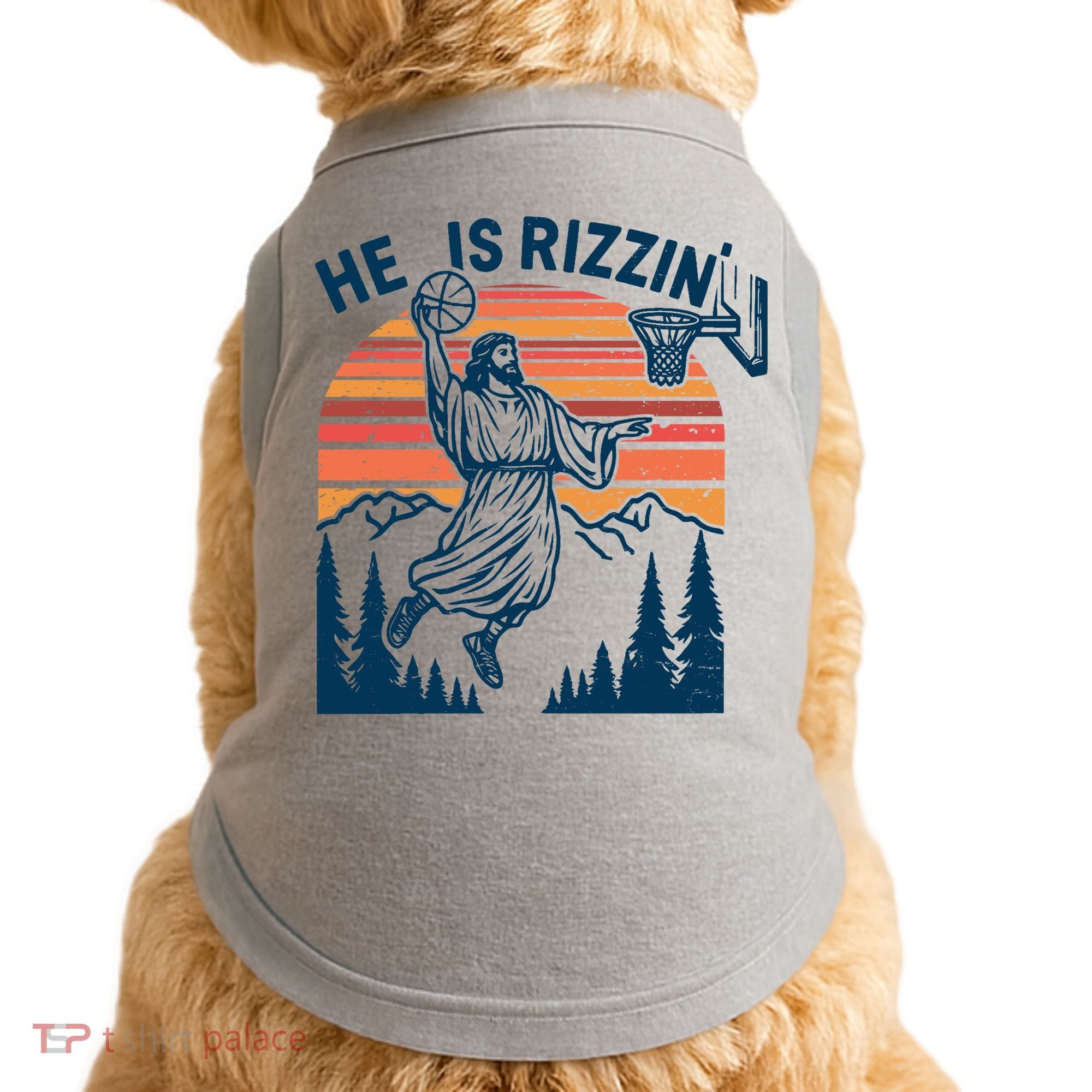 He Is Rizzin Easter Jesus Christian Basketball Doggie Tank