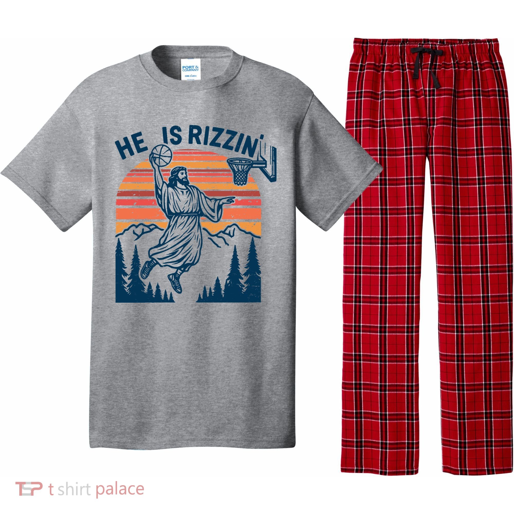 He Is Rizzin Easter Jesus Christian Basketball Pajama Set