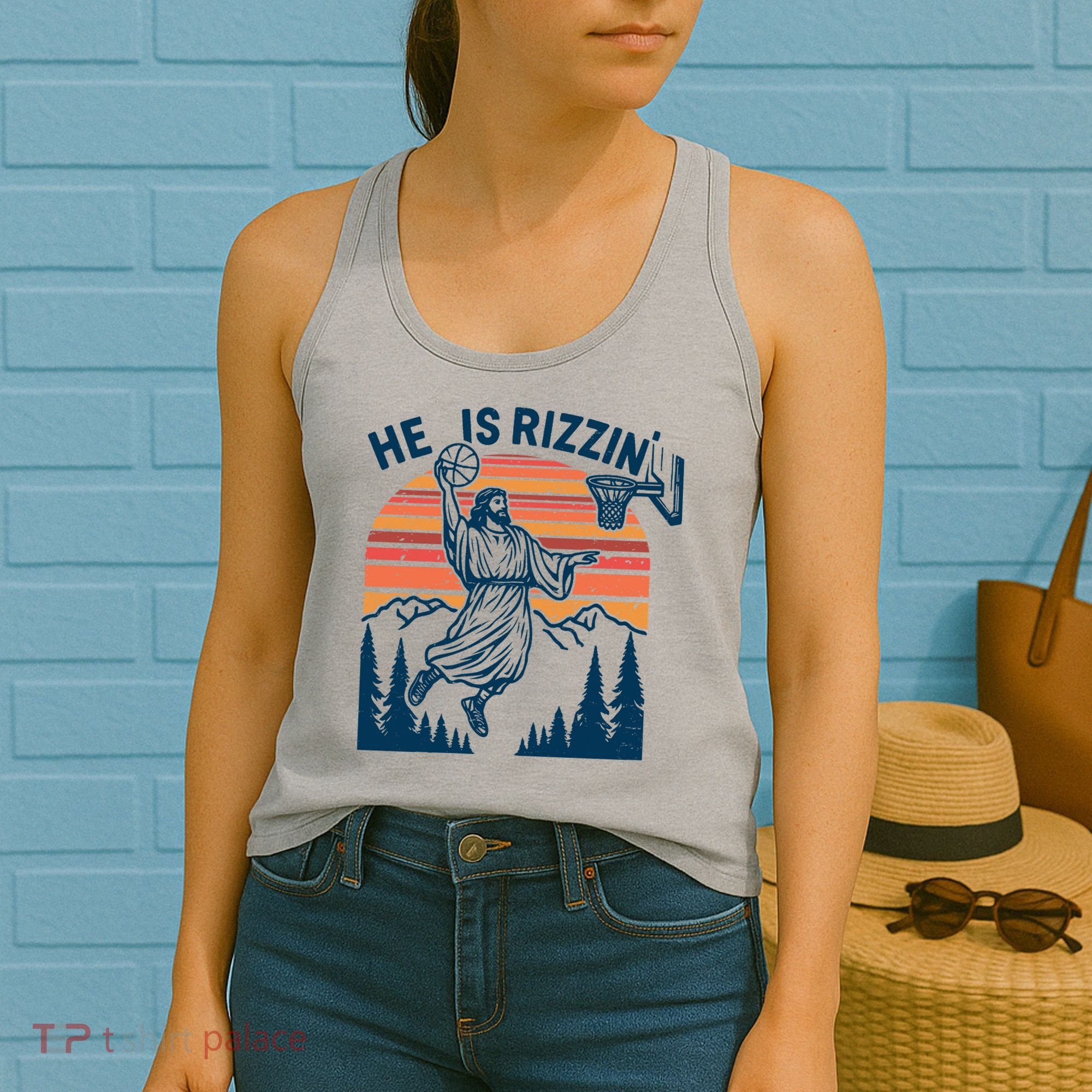 He Is Rizzin Easter Jesus Christian Basketball Women's Tank Top