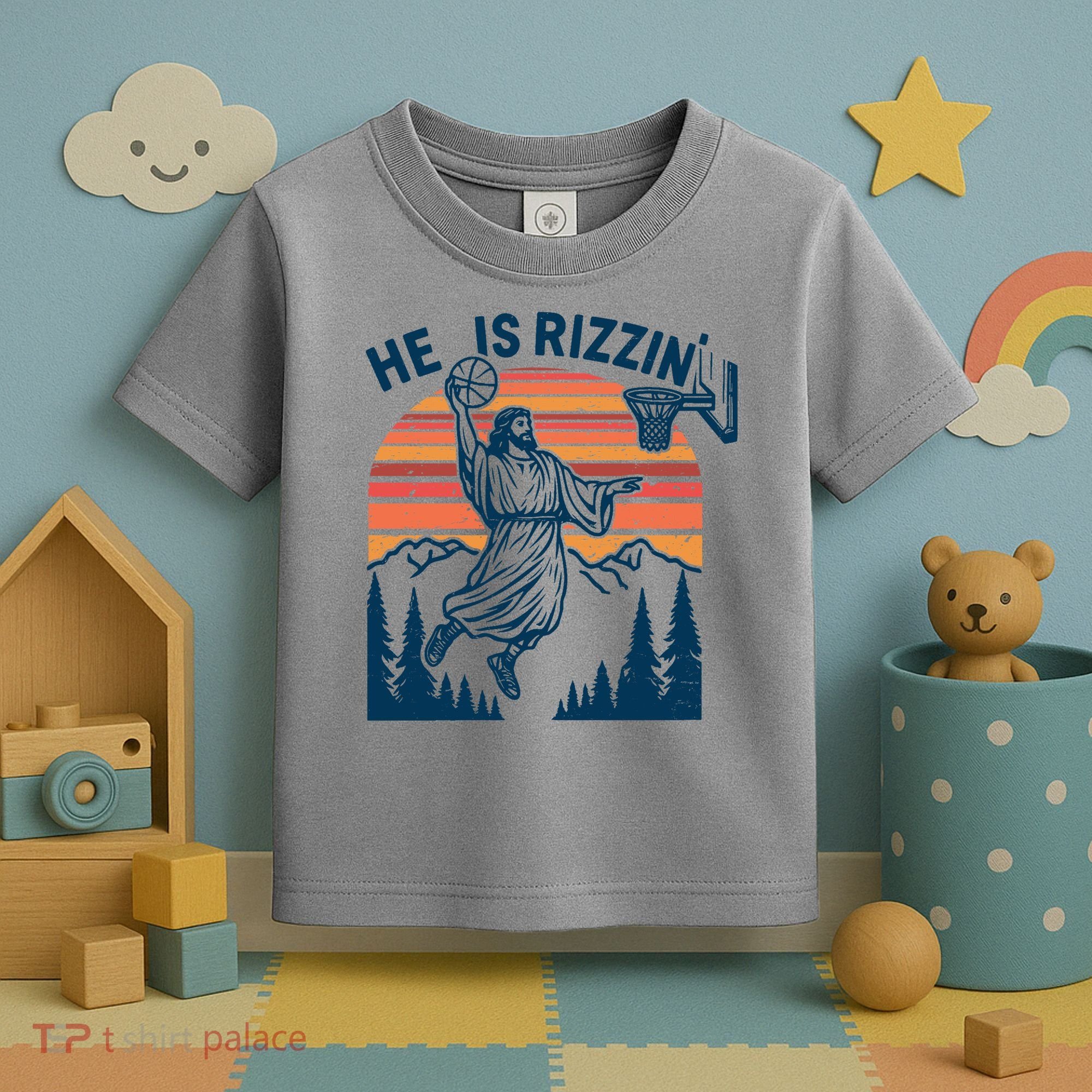He Is Rizzin Easter Jesus Christian Basketball Toddler T-Shirt